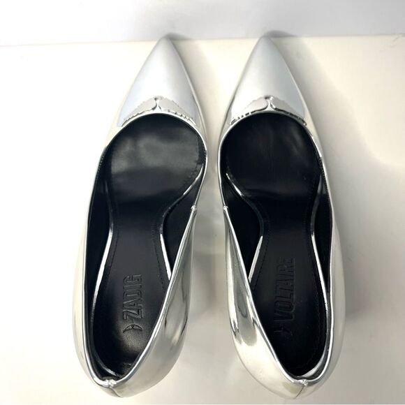 Zadig and Voltaire Perfect Mirror Leather Pumps With Wing Logo Sz 8 (39) NIB - Picture 12 of 14